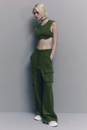 Patrizia Pepe Cotton Blend Fleece Cargo Pants πρασινο | OBJQNVY-84
