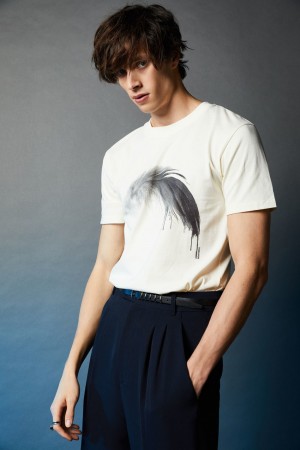 Patrizia Pepe Cotton T-shirt With Feather Print ασπρα | ADCGSVK-98