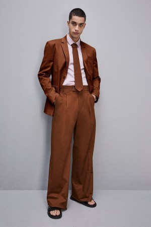 Patrizia Pepe Cotton Twill Pleated Pants καφε | RDYONUP-89