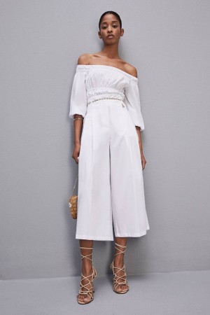 Patrizia Pepe Cropped Over Fit Pants ασπρα | IGQDXRP-13
