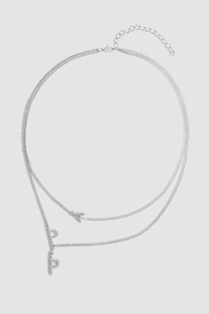 Patrizia Pepe Double Chain Brass Necklace ασημι | QGAYPZL-35