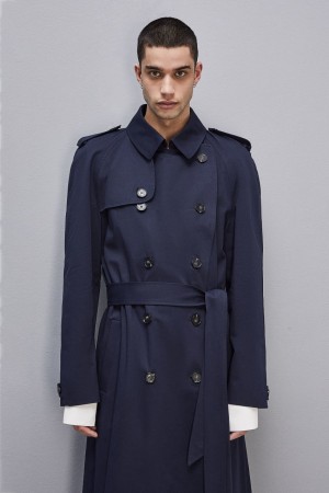 Patrizia Pepe Double-breasted Cotton Gabardine Trench Coat μπλε | FMNSJEY-62