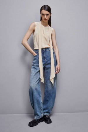 Patrizia Pepe Essential Crepe Top Μπεζ | BOHEIAQ-64