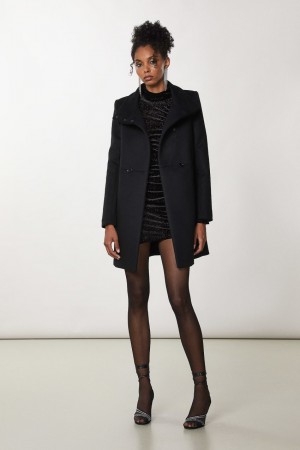 Patrizia Pepe Essential High Neck Coat μαυρα | SIYRLPN-12