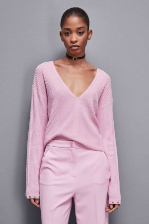 Patrizia Pepe Essential Wool Ribbed Sweater ροζ | NSPWMYL-78