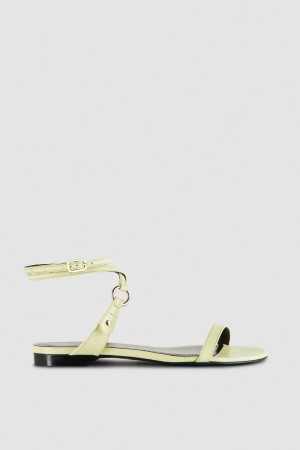 Patrizia Pepe Flat Smooth Leather Sandals κίτρινα | SWFULIR-02