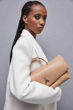 Patrizia Pepe Fly Bamby Leather Shoulder Bag Μπεζ | SBQMIEU-82