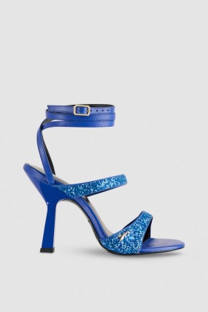 Patrizia Pepe Glitter-coated Fabric Heeled Sandal μπλε | MUQBRVI-74