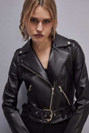 Patrizia Pepe Leather Biker Jacket μαυρα | WFIJZCT-46