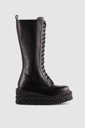 Patrizia Pepe Leather Boots With Side Zipper μαυρα | GHKAXPB-98