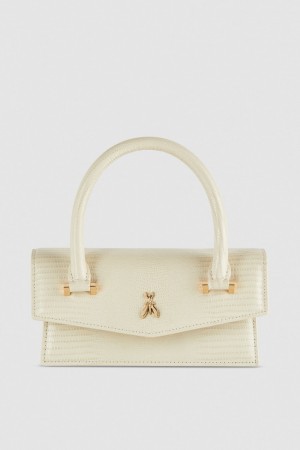 Patrizia Pepe Leather Shoulder Bag With Tejus Print Μπεζ | NWSXAJV-80