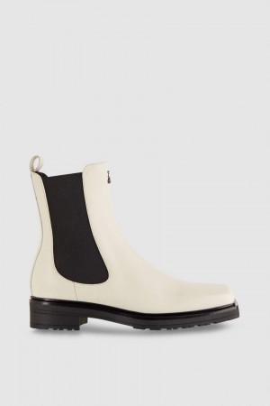Patrizia Pepe Leather Square Toe Beatles Boots Μπεζ | YHTFVZR-47