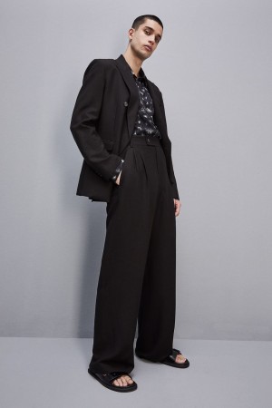 Patrizia Pepe Linen And Viscose Blend Pleated Pants μαυρα | QHUBKED-69