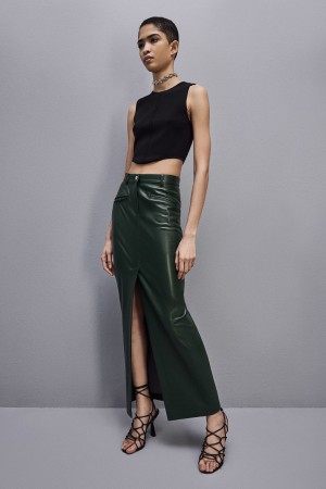 Patrizia Pepe Long Skirt In Coated Fabric πρασινο | IUEMJWZ-45
