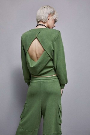 Patrizia Pepe Long-sleeved Cotton Sweatshirt πρασινο | AKBPZJR-95