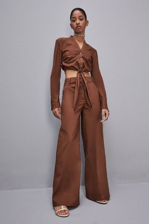 Patrizia Pepe Low-waisted Palazzo Fit Pants καφε | NVLUDBY-86