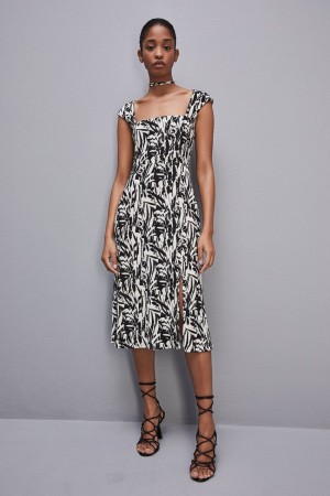 Patrizia Pepe Patterned Jersey Midi Dress ασπρα | DZOFXPG-32
