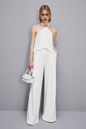 Patrizia Pepe Pleated Pants In Fluid Twill ασπρα | SRHOVPM-01