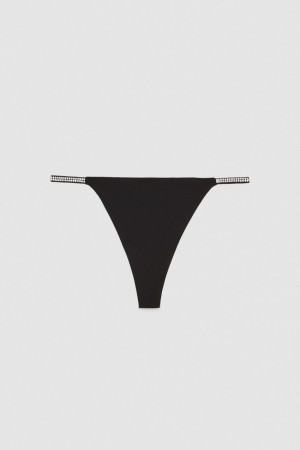 Patrizia Pepe Rhinestone-decorated Jersey Thong μαυρα | SHWJRYK-42