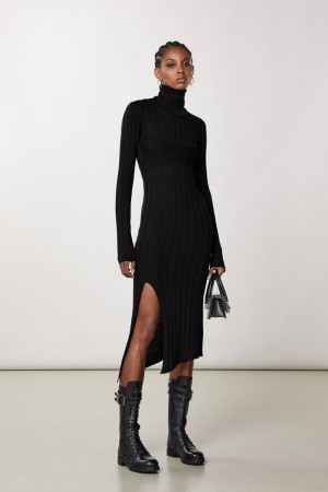 Patrizia Pepe Slim Fit Ribbed Dress μαυρα | QUCREXM-84