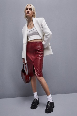 Patrizia Pepe Slim Patent Leather Midi Skirt κοκκινα | JPNEHOV-21
