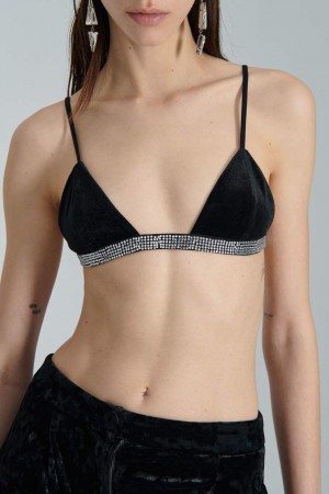 Patrizia Pepe Velvet Bra With Rhinestones μαυρα | QPVNDML-83