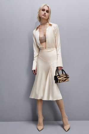 Patrizia Pepe Viscose Satin Midi Skirt Μπεζ | BXZNFJQ-39