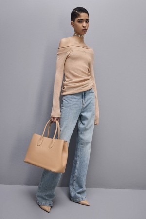 Patrizia Pepe Wool Sweater With Wide Neckline Μπεζ | ZPAVJHM-61